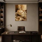 Caramel & Toasted Almond Coffee Wall Art Canvas Print displayed in a contemporary gallery-inspired room