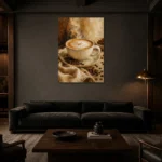 Caramel & Toasted Almond Coffee Wall Art Canvas Print shown in a warm modern interior