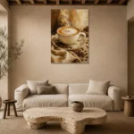 Caramel & Toasted Almond Coffee Wall Art Canvas Print presented in a sophisticated home setting