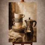 Espresso black and muted bronze Coffee Wall Art print for elegant interiors. No text or watermarks in design.