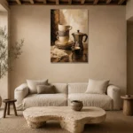 Espresso Black & Muted Bronze Coffee Wall Art Canvas Print presented in a sophisticated home setting