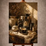 Deep espresso and honey caramel Coffee Wall Art print for elegant interiors. No text or watermarks in design.