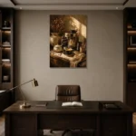 Deep Espresso & Honey Caramel Coffee Wall Art Canvas Print displayed in a contemporary gallery-inspired room