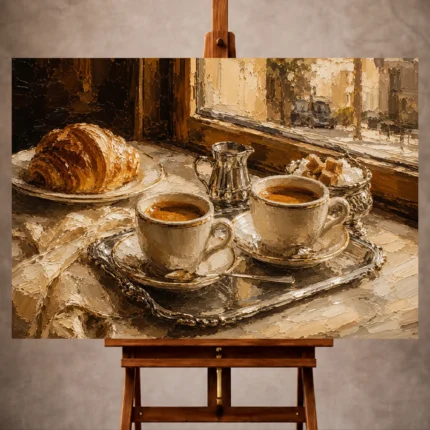 Espresso brown and honey beige Coffee Wall Art print for elegant interiors. No text or watermarks in design.