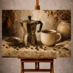 Deep espresso and muted taupe Coffee Wall Art print for elegant interiors. No text or watermarks in design.