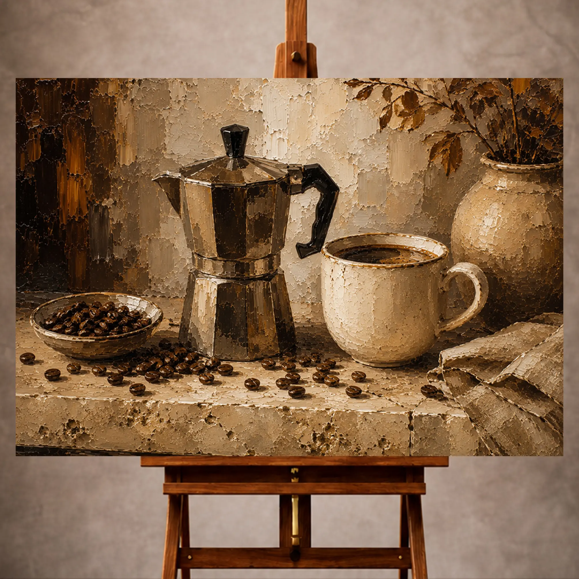 Premium Wall Art Yatay Html Edition – KITCHENWALL012 Image 1 Deep espresso and muted taupe Coffee Wall Art print for elegant interiors. No text or watermarks in design.