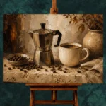 Deep Espresso & Muted Taupe Moka Pot Coffee Wall Art Canvas Print - Image 2