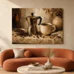 Deep Espresso & Muted Taupe Moka Pot Coffee Wall Art Canvas Print - Image 3