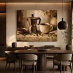 Deep Espresso & Muted Taupe Moka Pot Coffee Wall Art Canvas Print - Image 4