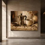 Deep Espresso & Muted Taupe Moka Pot Coffee Wall Art Canvas Print - Image 5