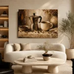 Deep Espresso & Muted Taupe Moka Pot Coffee Wall Art Canvas Print - Image 6