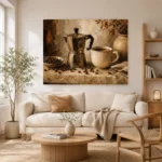 Deep Espresso & Muted Taupe Moka Pot Coffee Wall Art Canvas Print - Image 7