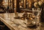Espresso & Antique Brass European Café Coffee Wall Art Canvas Print