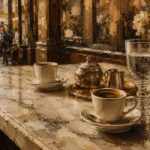 Espresso & Antique Brass European Café Coffee Wall Art Canvas Print
