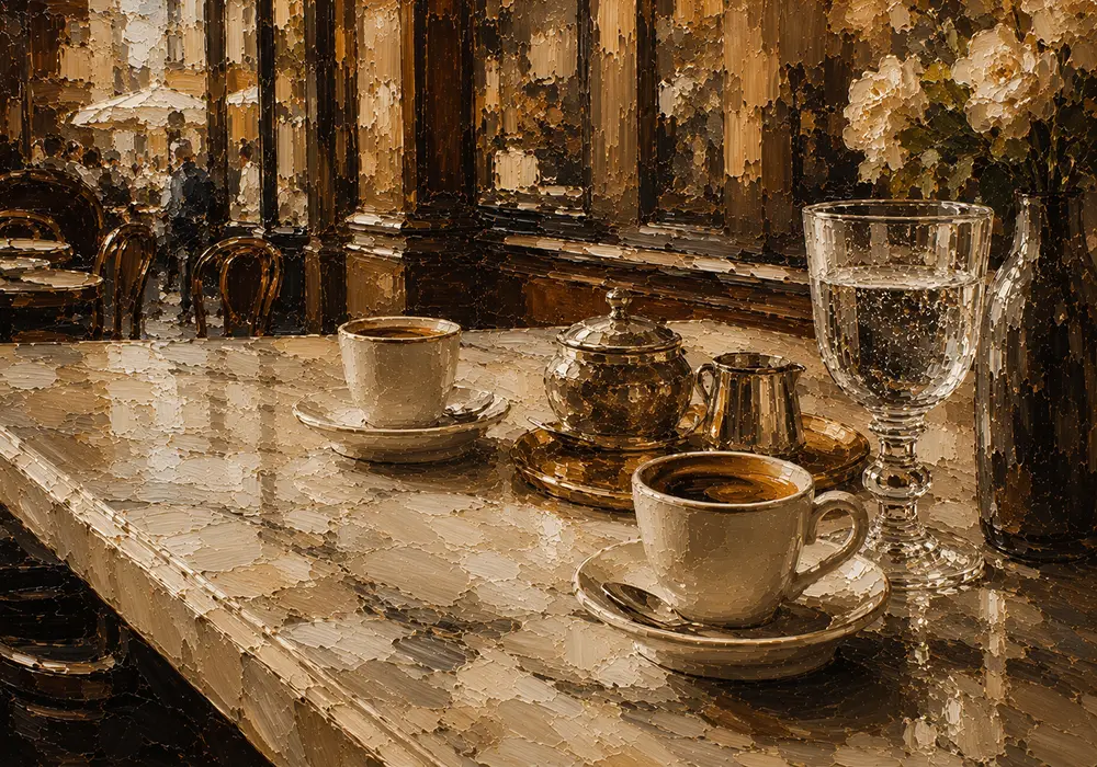 Espresso & Antique Brass European Café Coffee Wall Art Canvas Print