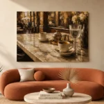 Espresso & Antique Brass European Café Coffee Wall Art Canvas Print - Image 3