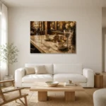 Espresso & Antique Brass European Café Coffee Wall Art Canvas Print styled in a refined neutral interior