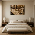 Espresso & Antique Brass European Café Coffee Wall Art Canvas Print showcased in an elegant minimalist interior
