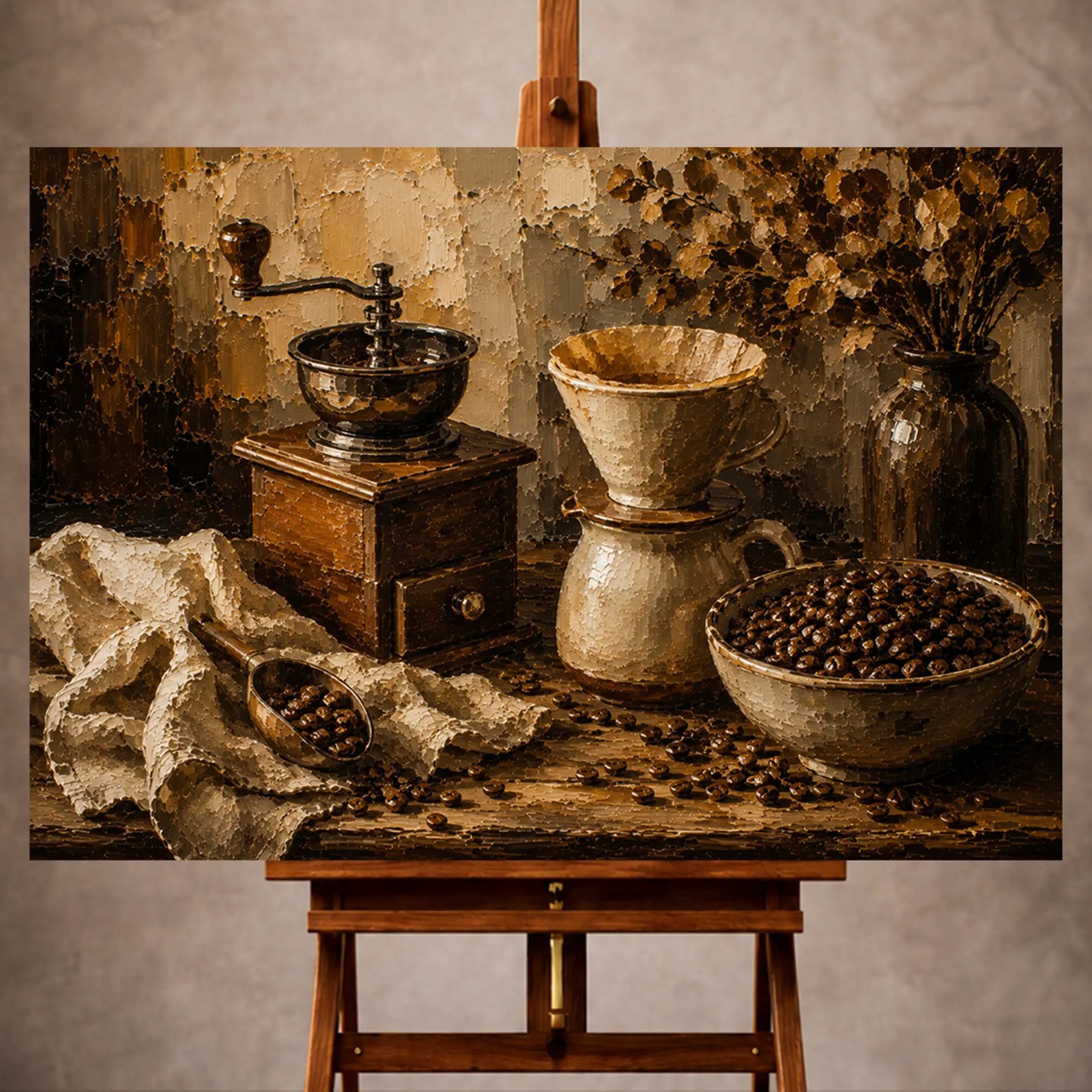 Premium Wall Art Yatay Html Edition – KITCHENWALL014 Image 1 Dark espresso and burnt caramel Coffee Wall Art print for elegant interiors. No text or watermarks in design.