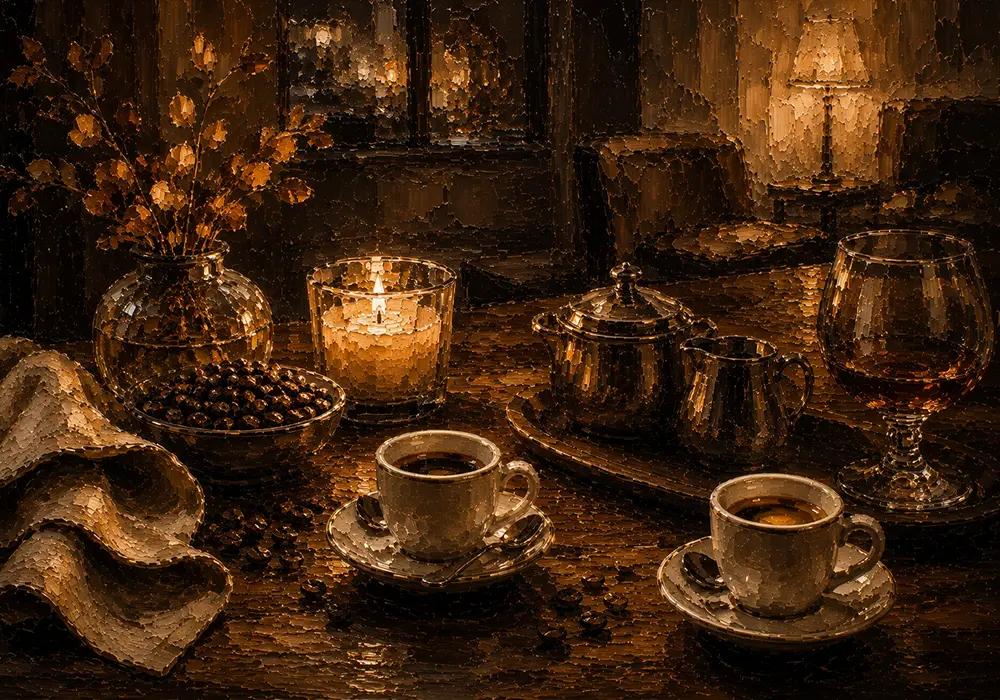 Espresso Brown & Amber After-Dinner Coffee Wall Art Canvas Print