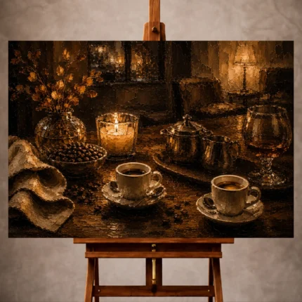 Espresso brown and amber Coffee Wall Art print for elegant interiors. No text or watermarks in design.