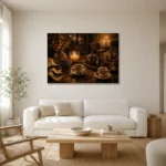 Espresso Brown & Amber After-Dinner Coffee Wall Art Canvas Print styled in a refined neutral interior