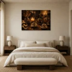 Espresso Brown & Amber After-Dinner Coffee Wall Art Canvas Print showcased in an elegant minimalist interior