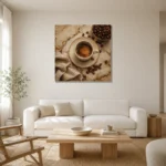 Espresso & Cream Coffee Kitchen Wall Art Canvas Print styled in a refined neutral interior