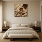 Espresso & Cream Coffee Kitchen Wall Art Canvas Print showcased in an elegant minimalist interior