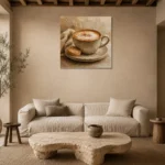 Caramel & Cream Cappuccino Kitchen Wall Art Canvas Print presented in a sophisticated home setting
