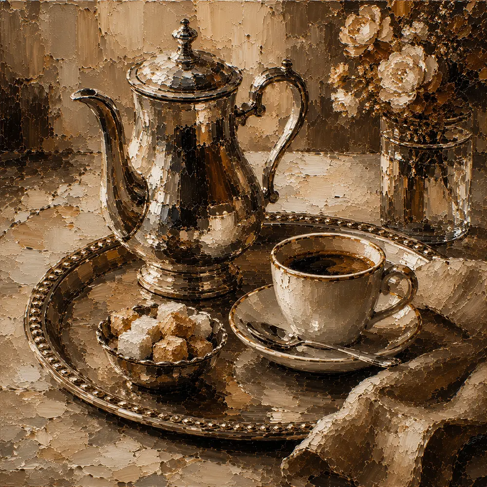 Espresso & Brushed Silver Café Tray Coffee Wall Art Canvas Print