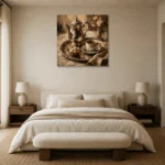 Espresso & Brushed Silver Café Tray Coffee Wall Art Canvas Print showcased in an elegant minimalist interior