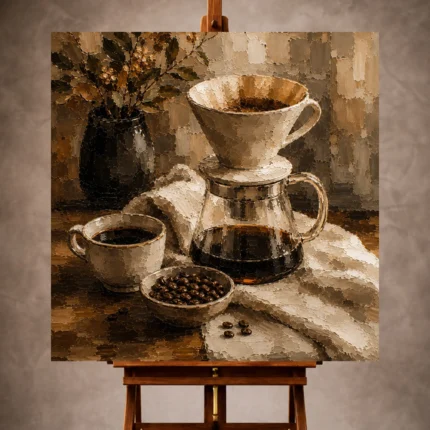 Espresso and ivory Coffee Wall Art print for elegant interiors. No text or watermarks in design.