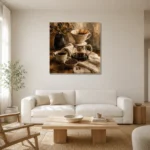 Espresso & Ivory Pour Over Coffee Wall Art Canvas Print styled in a refined neutral interior