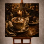 Amber and deep umber Coffee Wall Art print for elegant interiors. No text or watermarks in design.