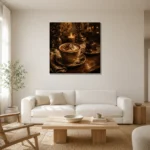 Amber & Deep Umber Mocha Coffee Kitchen Wall Art Canvas Print styled in a refined neutral interior
