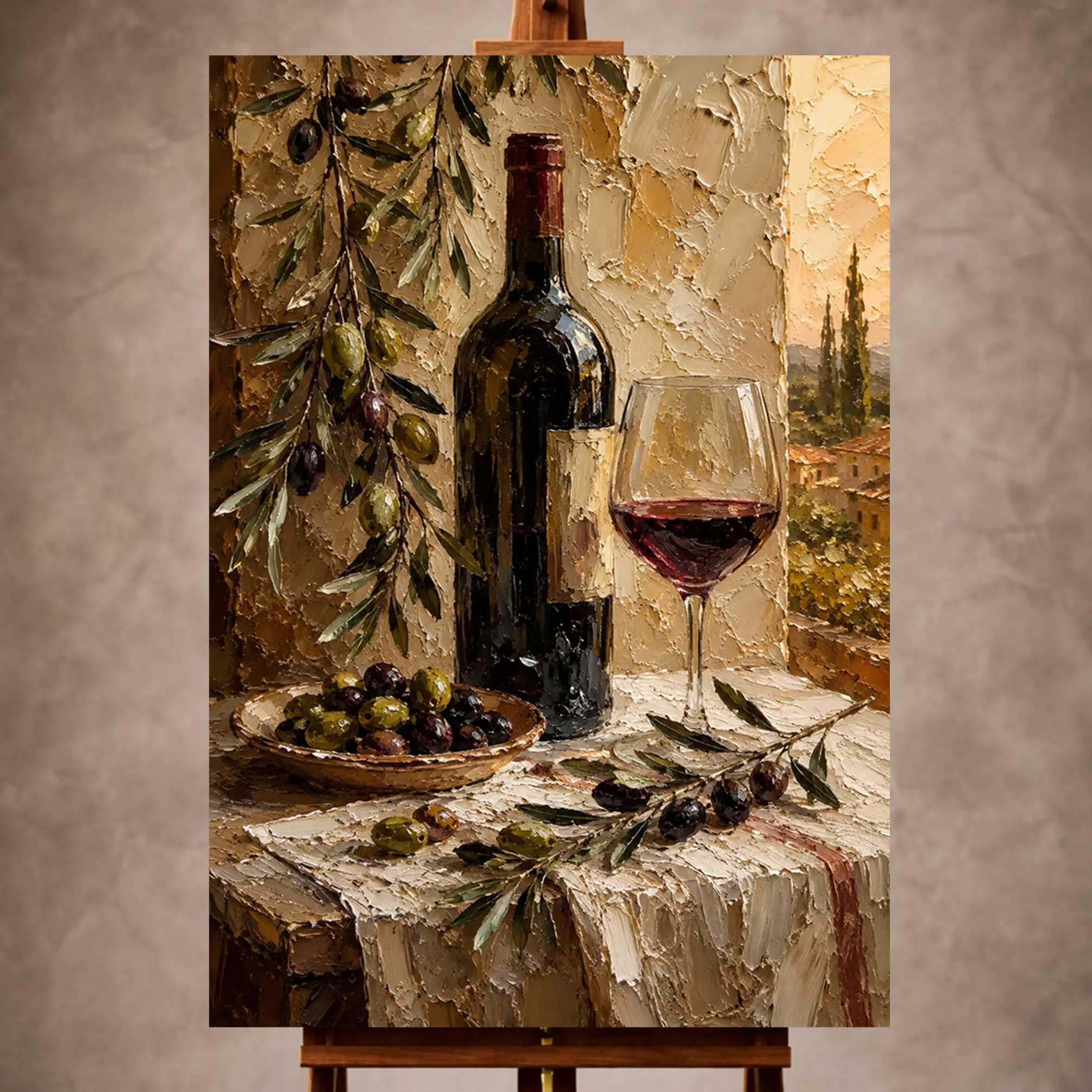 Premium Wall Art Dikey Html Edition – KITCHENWALL021 Image 1 Olive green and burgundy Kitchen Wall Art print for elegant interiors. No text or watermarks in design.