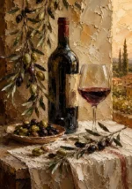 Olive Green & Burgundy Wine Olive Kitchen Wall Art Canvas Print