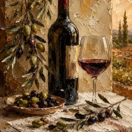 Olive Green & Burgundy Wine Olive Kitchen Wall Art Canvas Print