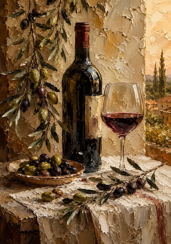 Olive Green & Burgundy Wine Olive Kitchen Wall Art Canvas Print