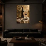 Olive Green & Burgundy Wine Olive Kitchen Wall Art Canvas Print shown in a warm modern interior