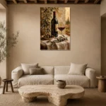 Olive Green & Burgundy Wine Olive Kitchen Wall Art Canvas Print presented in a sophisticated home setting