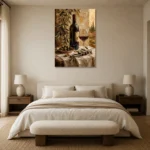 Olive Green & Burgundy Wine Olive Kitchen Wall Art Canvas Print showcased in an elegant minimalist interior