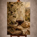 Olive and burgundy Wine & Olive Wall Art print for elegant interiors. No text or watermarks in design.