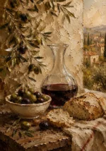 Olive & Burgundy Mediterranean Wine Olive Kitchen Wall Art Canvas Print