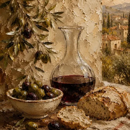 Olive & Burgundy Mediterranean Wine Olive Kitchen Wall Art Canvas Print