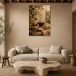 Olive & Burgundy Mediterranean Wine Olive Kitchen Wall Art Canvas Print presented in a sophisticated home setting