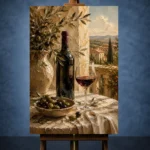 Olive Green & Burgundy Balcony Wine Olive Kitchen Wall Art Canvas Print - Image 2