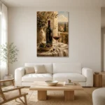 Olive Green & Burgundy Balcony Wine Olive Kitchen Wall Art Canvas Print styled in a refined neutral interior