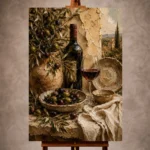 Olive, burgundy, and sage Wine & Olive Wall Art print for elegant interiors. No text or watermarks in design.